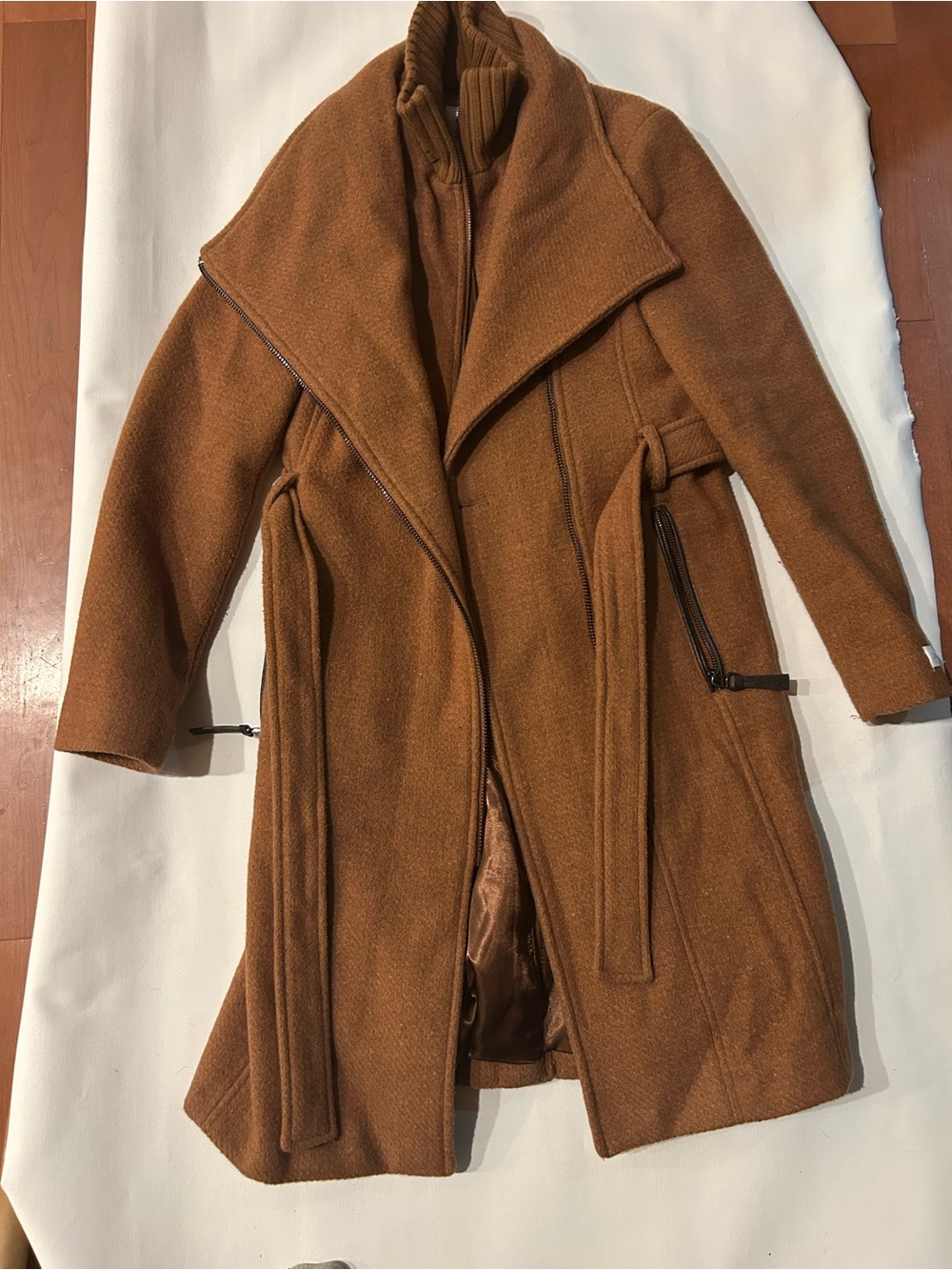 Calvin Klein Rust Brown Wool-Blend Trench Coat with Belt